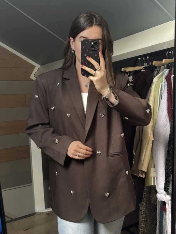 Blazer met hartjes studs | bruin