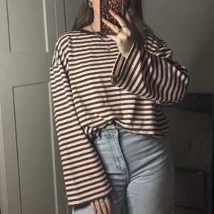 Stripe longsleeve | bruin-roze