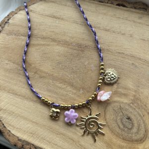 Ketting met diverse hanger | paars