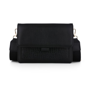 Schoudertas croco met luxe band | zwart