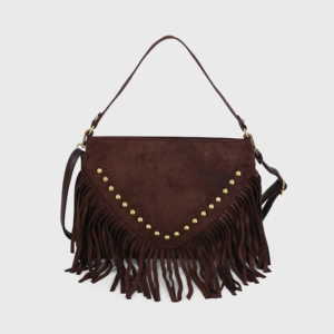 Tas met franjes en studs | bruin